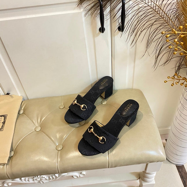 GUCCI 26S HIGH-HEELED SANDALS 65 MM IN BLACK CANVAS