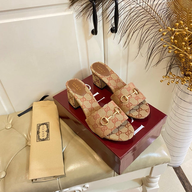 GUCCI 26S HIGH-HEELED SANDALS 65 MM IN CAMEL BROWN CANVAS