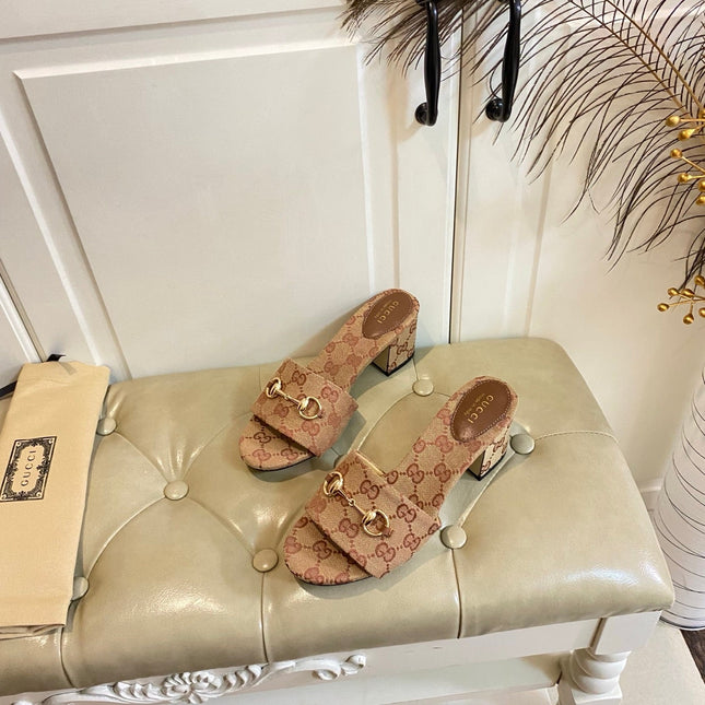 GUCCI 26S HIGH-HEELED SANDALS 65 MM IN CAMEL BROWN CANVAS