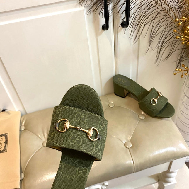 GUCCI 26S HIGH-HEELED SANDALS 65 MM IN MOSS GREEN CANVAS