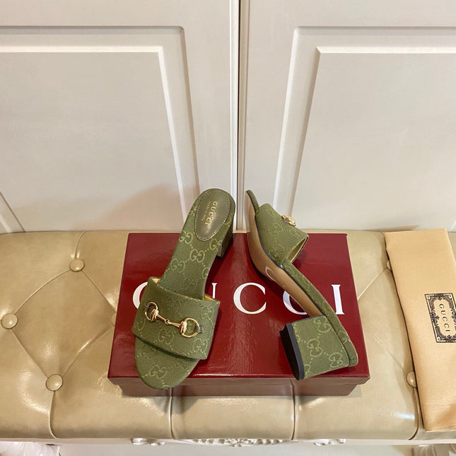 GUCCI 26S HIGH-HEELED SANDALS 65 MM IN MOSS GREEN CANVAS