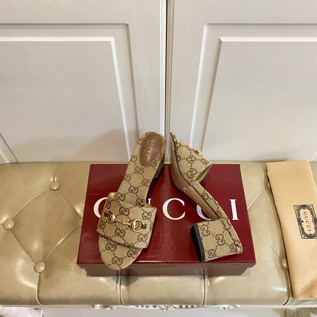 GUCCI 26S HIGH-HEELED SANDALS 65 MM IN DARK BEIGE CANVAS