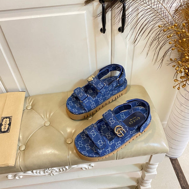 GUCCI 26S SANDALS IN BLUE JACQUARD FABRIC STYLE 2