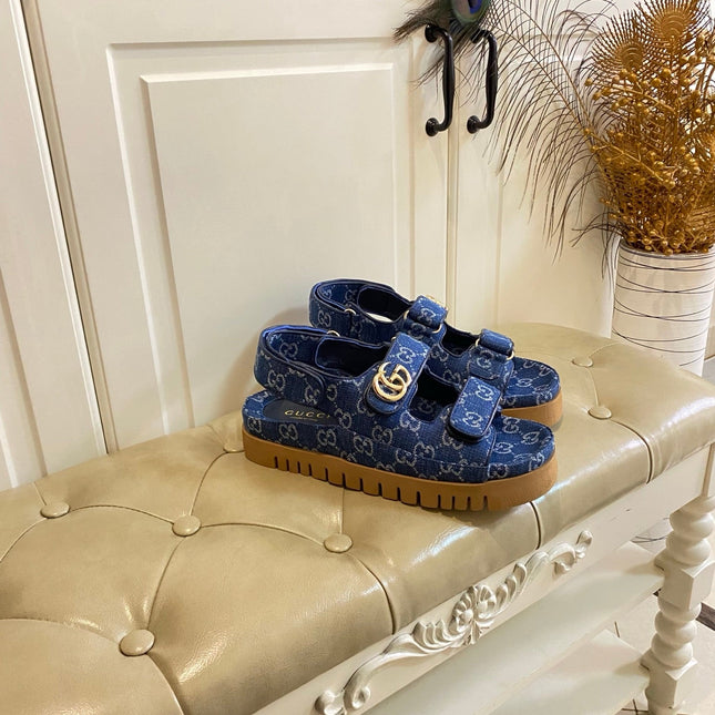 GUCCI 26S SANDALS IN BLUE JACQUARD FABRIC STYLE 2