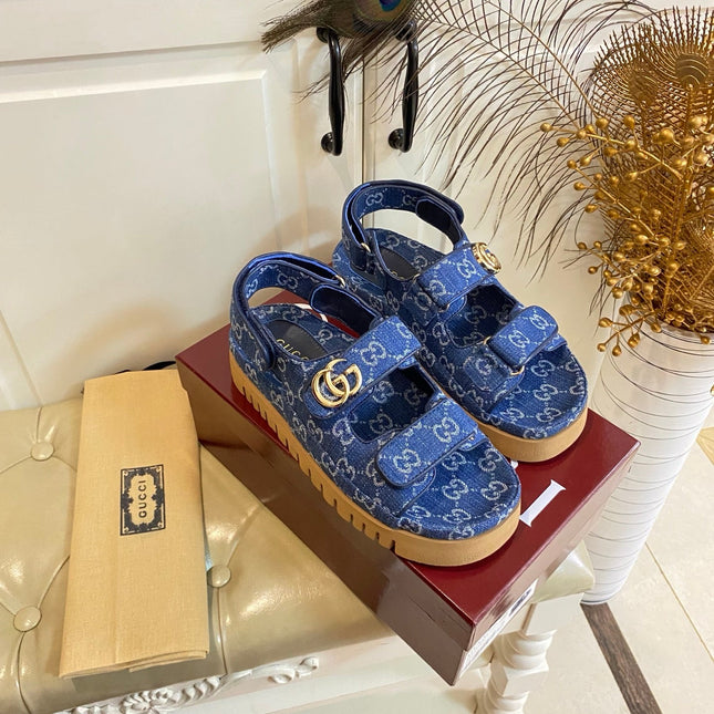 GUCCI 26S SANDALS IN BLUE JACQUARD FABRIC STYLE 2
