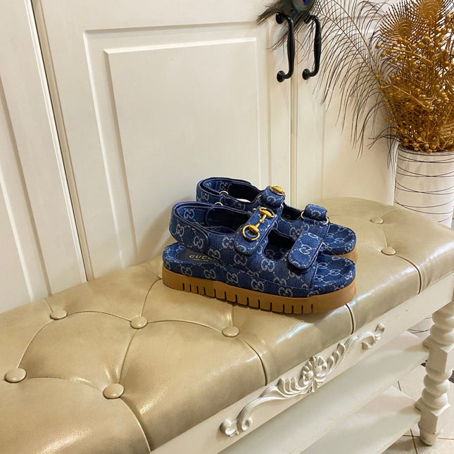 GUCCI 26S SANDALS IN BLUE JACQUARD FABRIC STYLE 1
