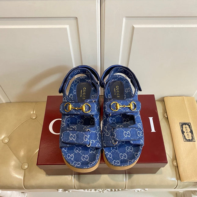 GUCCI 26S SANDALS IN BLUE JACQUARD FABRIC STYLE 1