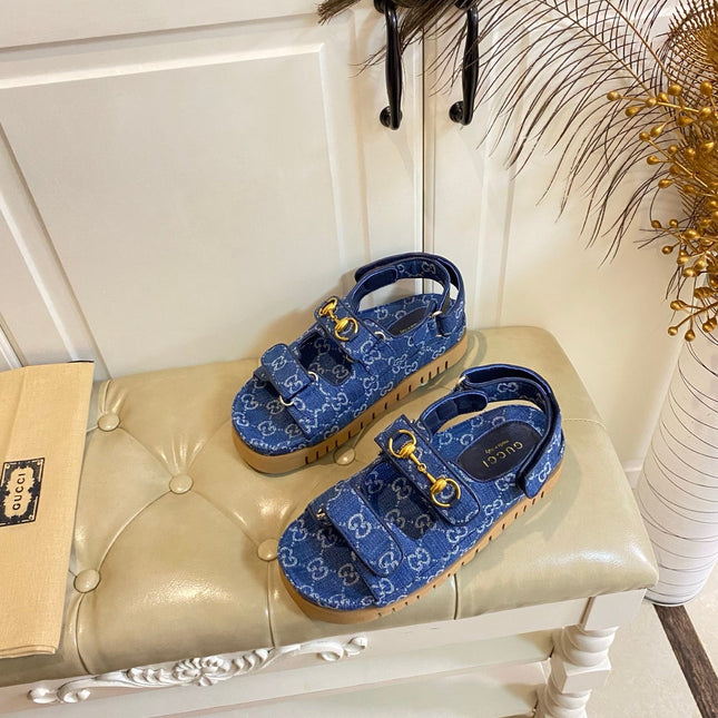GUCCI 26S SANDALS IN BLUE JACQUARD FABRIC STYLE 1