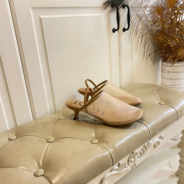 LOEWE 26S SLINGBACK MULES 45MM IN BROWN MESH