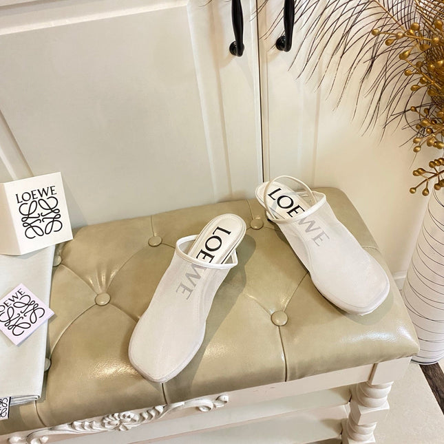 LOEWE 26S SLINGBACK MULES 45MM IN WHITE MESH