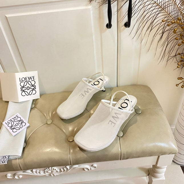 LOEWE 26S SLINGBACK MULES 45MM IN WHITE MESH