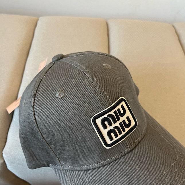 MIUMIU BASEBALL CAP IN DARK GREY KHAKI FABRIC STYLE 1