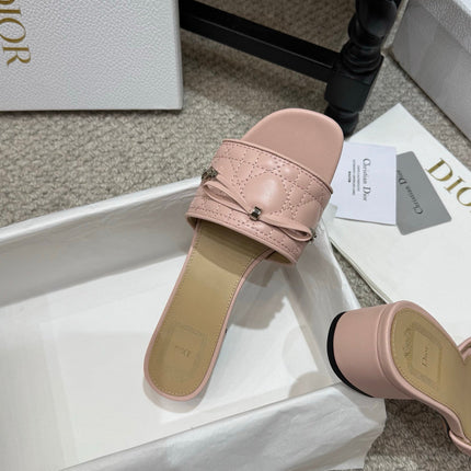 DIOR 26S HEELED MULES 45 MM IN PINK QUILTED LAMBSKIN SILVER HARDWARE