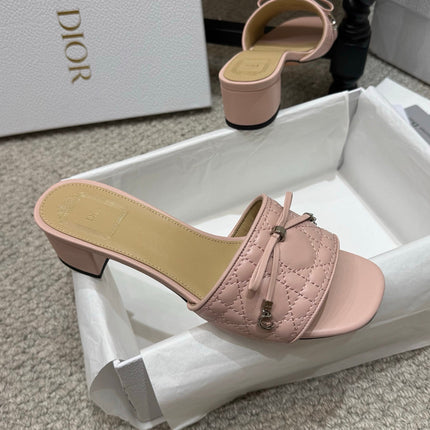 DIOR 26S HEELED MULES 45 MM IN PINK QUILTED LAMBSKIN SILVER HARDWARE