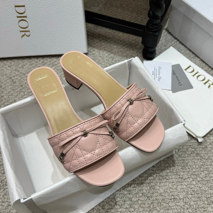 DIOR 26S HEELED MULES 45 MM IN PINK QUILTED LAMBSKIN SILVER HARDWARE