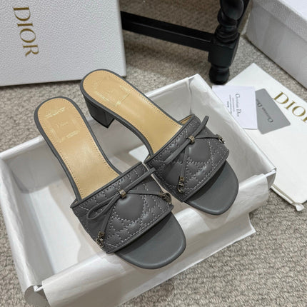 DIOR 26S HEELED MULES 45 MM IN DARK GREY QUILTED LAMBSKIN SILVER HARDWARE