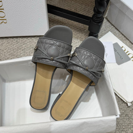 DIOR 26S HEELED MULES 45 MM IN DARK GREY QUILTED LAMBSKIN SILVER HARDWARE