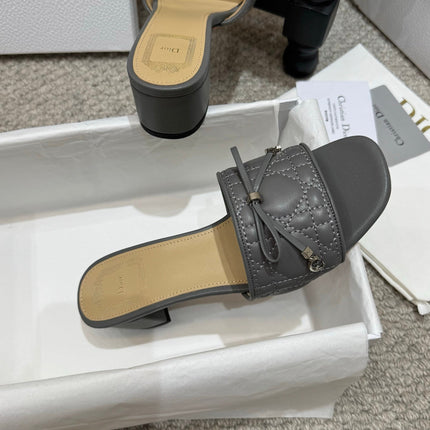 DIOR 26S HEELED MULES 45 MM IN DARK GREY QUILTED LAMBSKIN SILVER HARDWARE