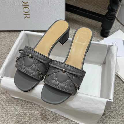 DIOR 26S HEELED MULES 45 MM IN DARK GREY QUILTED LAMBSKIN SILVER HARDWARE