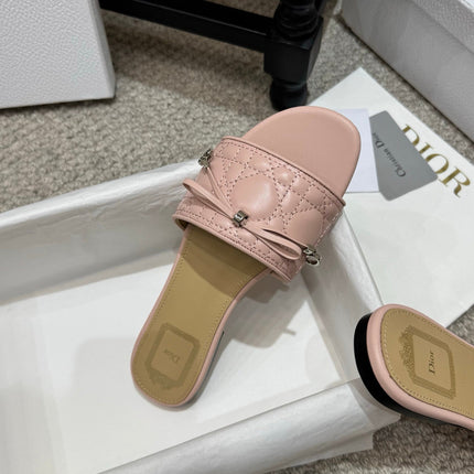 DIOR 26S FLAT MULES IN PINK QUILTED LAMBSKIN SILVER HARDWARE