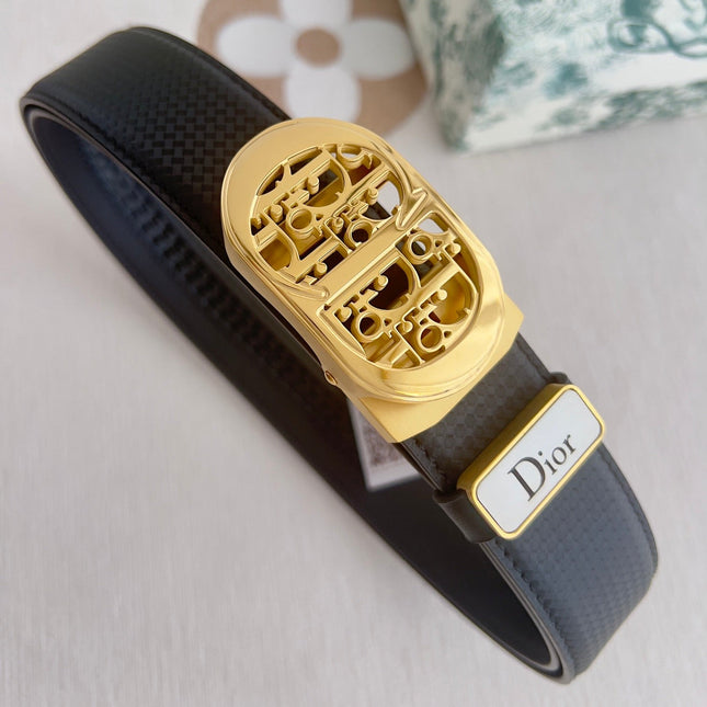 DIOR 26S CD LOGO BELT IN BLACK TEXTURED CALFSKIN GOLD HARDWARE