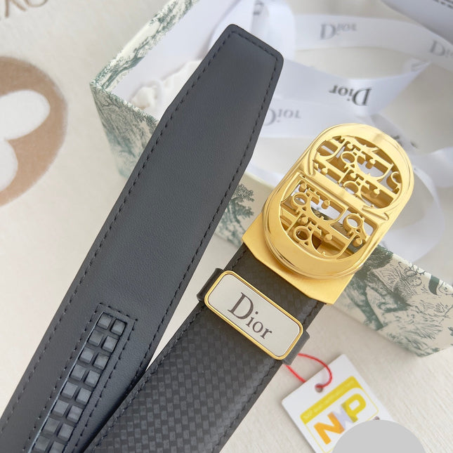 DIOR 26S CD LOGO BELT IN BLACK TEXTURED CALFSKIN GOLD HARDWARE
