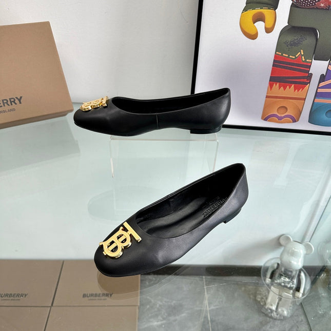 BURBERRY 26S BALLET FLATS IN BLACK CALFSKIN