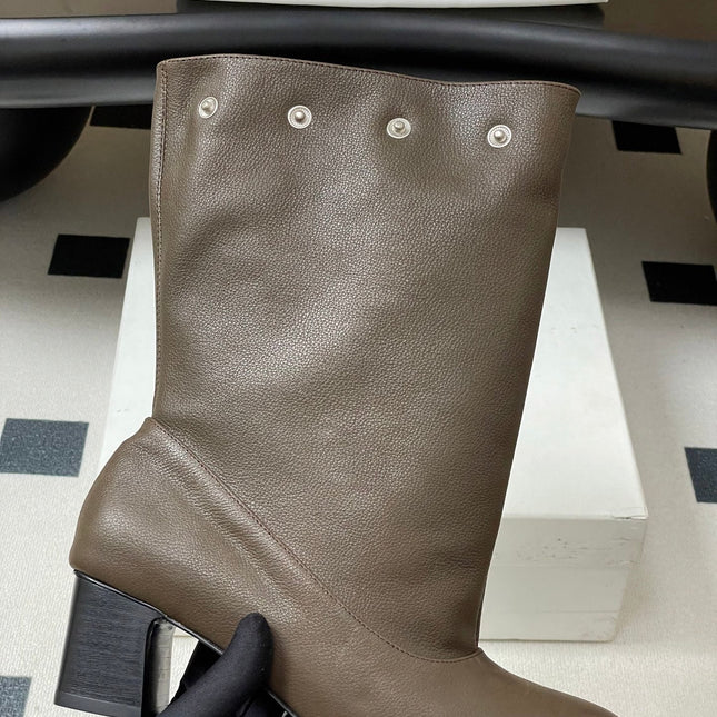 ALO 25S PALOMA WOOL TIERED BOOTS IN DARK BROWN LAMBSKIN WITH STUD