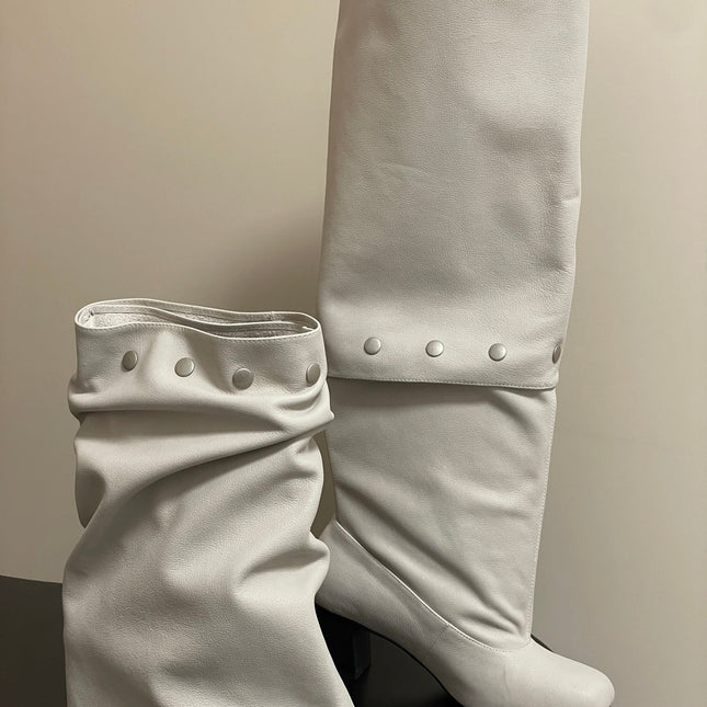ALO 25S PALOMA WOOL TIERED BOOTS IN CREAM WHITE LAMBSKIN WITH STUD