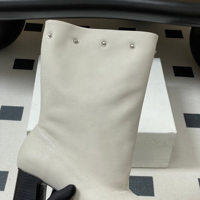 ALO 25S PALOMA WOOL TIERED BOOTS IN CREAM WHITE LAMBSKIN WITH STUD