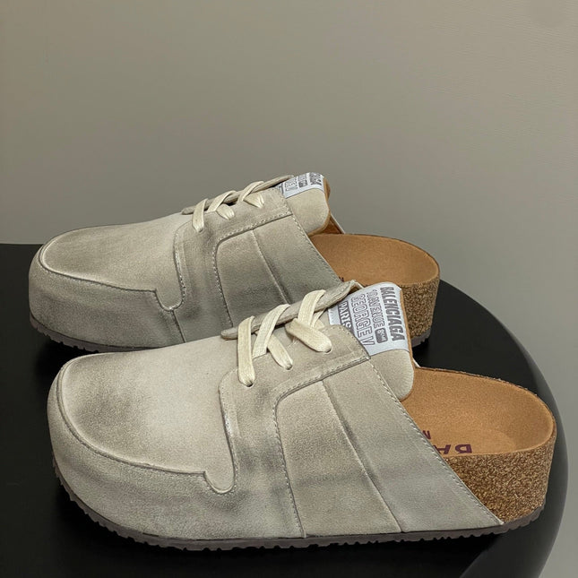BALENCIAGA 25S MULES BIRKENSTOCK IN CREAM BEIGE SUEDE