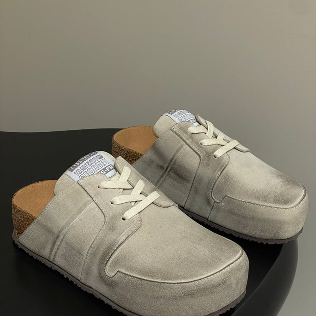 BALENCIAGA 25S MULES BIRKENSTOCK IN CREAM BEIGE SUEDE