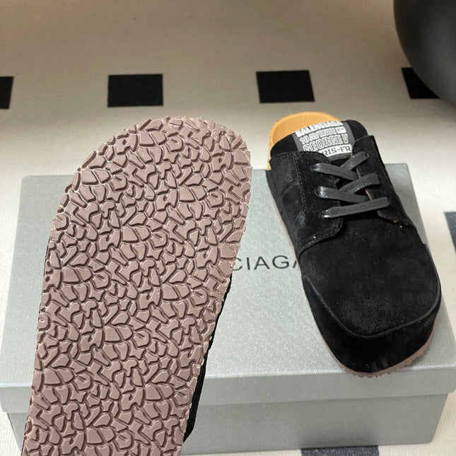 BALENCIAGA 25S MULES BIRKENSTOCK IN BLACK SUEDE