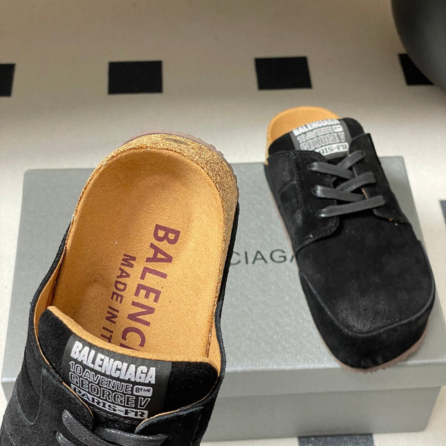 BALENCIAGA 25S MULES BIRKENSTOCK IN BLACK SUEDE