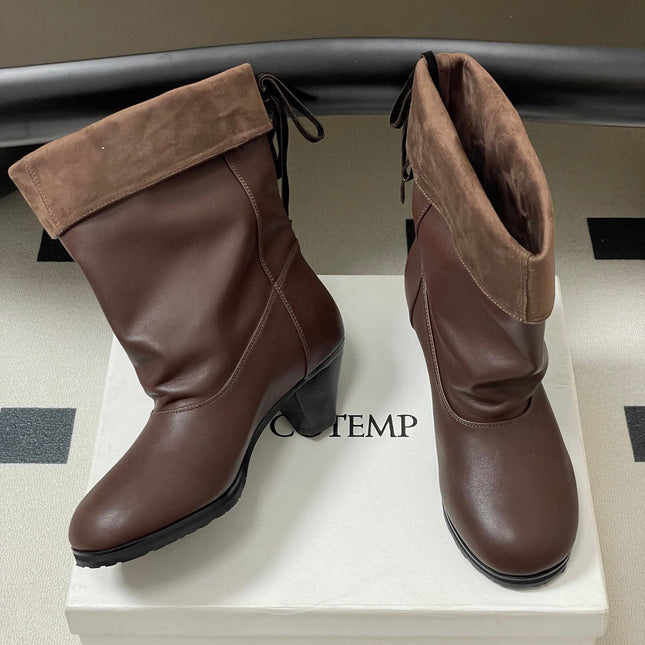 ALO 25S FOLD-OVER ANKLE BOOTS 50 MM IN DARK BROWN LAMBSKIN