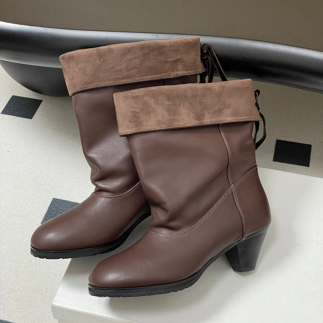 ALO 25S FOLD-OVER ANKLE BOOTS 50 MM IN DARK BROWN LAMBSKIN