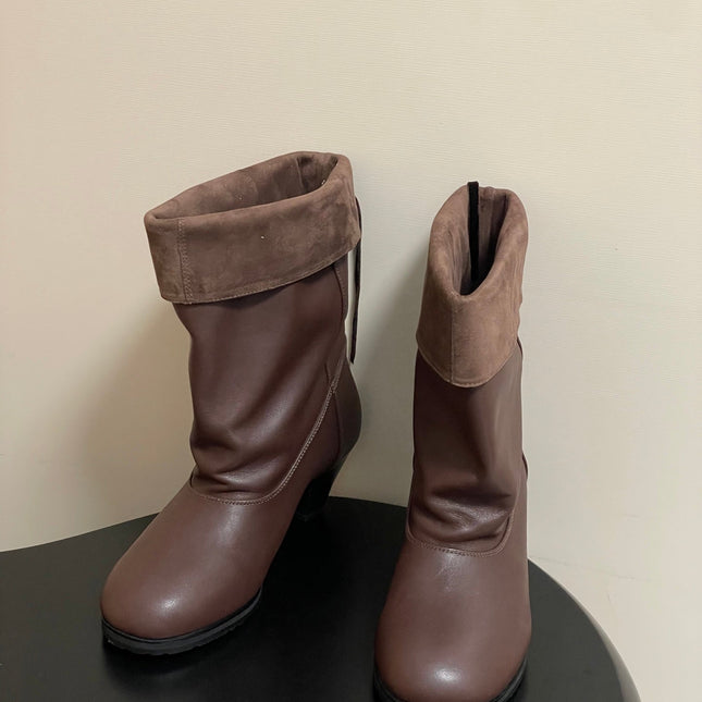 ALO 25S FOLD-OVER ANKLE BOOTS 50 MM IN DARK BROWN LAMBSKIN