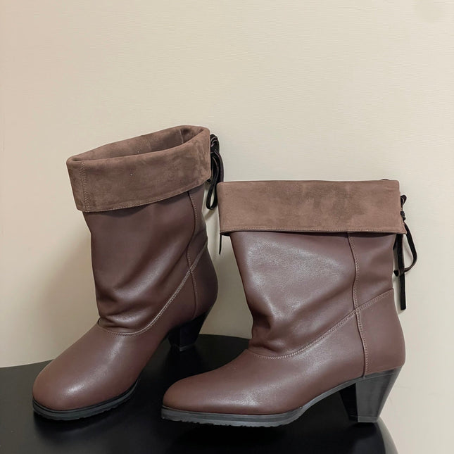 ALO 25S FOLD-OVER ANKLE BOOTS 50 MM IN DARK BROWN LAMBSKIN