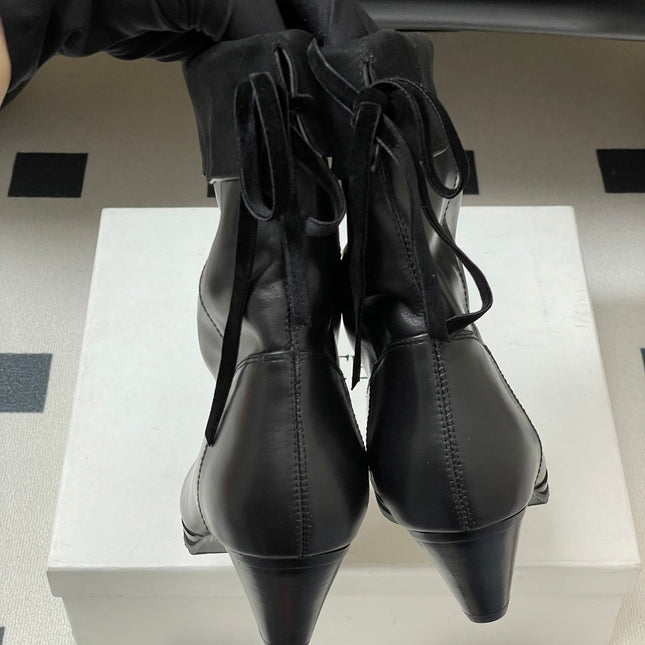 ALO 25S FOLD-OVER ANKLE BOOTS 50 MM IN BLACK LAMBSKIN