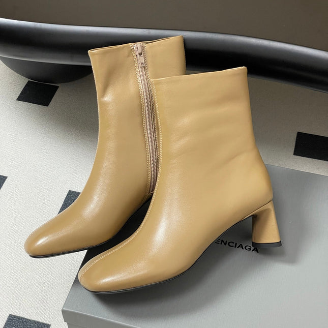 BALENCIAGA 25S ANKLE BOOTS 65 MM IN BEIGE BROWN COW LEATHER