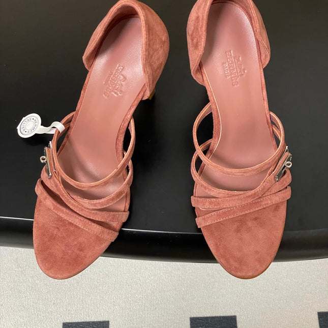 HM 25S HIGH-HEEL SANDAL 105 MM IN PEACHY PINK SUEDE