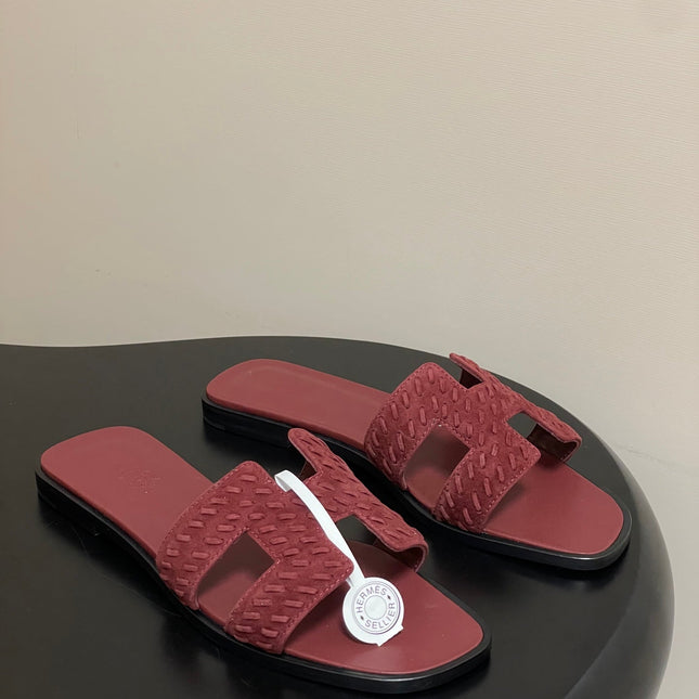 HM 25S ORAN SANDAL IN DARK RED SUEDE AND LAMBSKIN