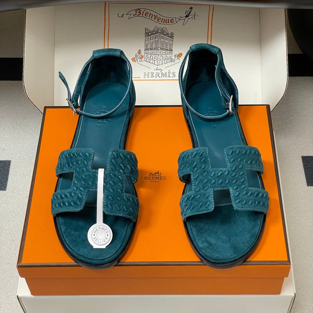 HM 25S SANTORINI SANDAL IN DARK BLUE SUEDE AND LAMBSKIN