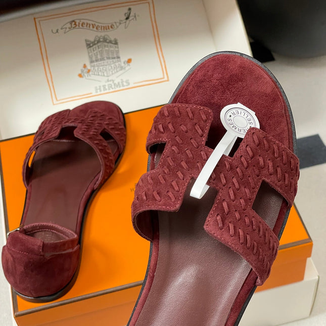 HM 25S SANTORINI SANDAL IN DARK RED SUEDE AND LAMBSKIN