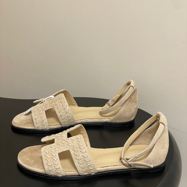 HM 25S SANTORINI SANDAL IN BEIGE SUEDE AND LAMBSKIN