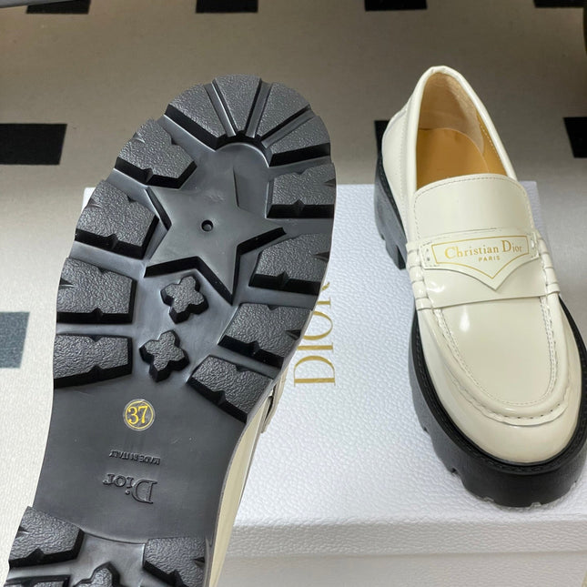 DIOR 25S BOY PLATFORM LOAFERS IN CREAM WHITE LAMBSKIN