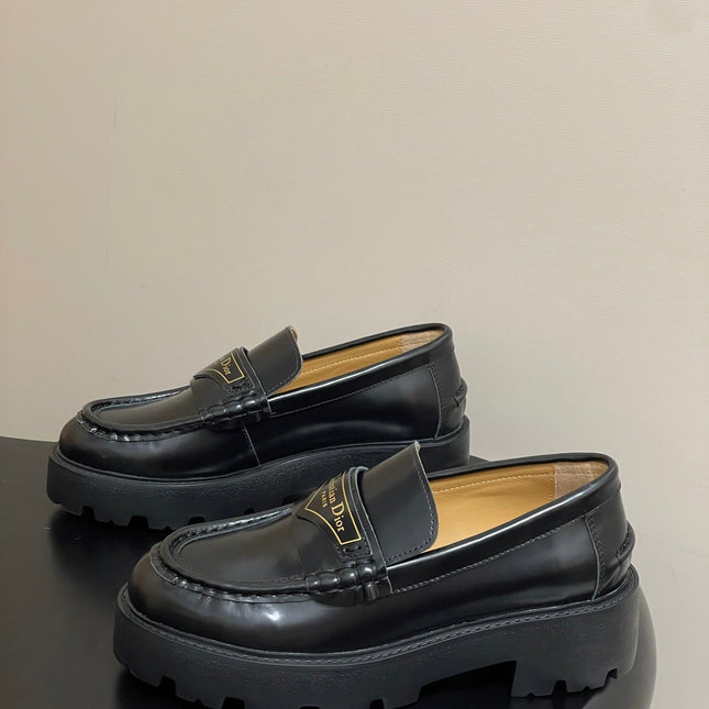 DIOR 25S BOY PLATFORM LOAFERS IN BLACK LAMBSKIN