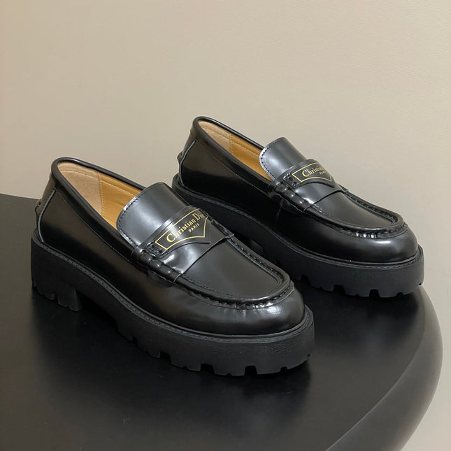 DIOR 25S BOY PLATFORM LOAFERS IN BLACK LAMBSKIN