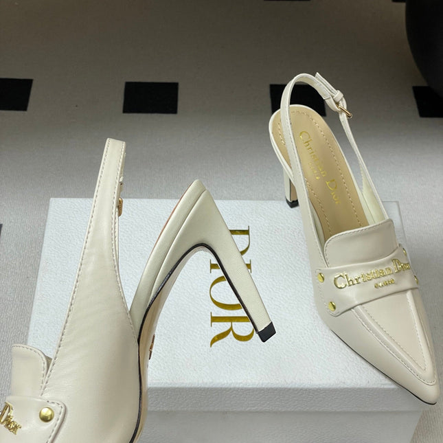 DIOR 25S BOY SLINGBACK HIGH HEELS 85 MM IN WHITE LAMBSKIN