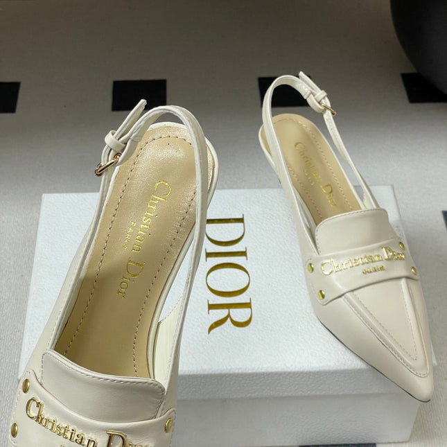 DIOR 25S BOY SLINGBACK HIGH HEELS 50 MM IN WHITE LAMBSKIN
